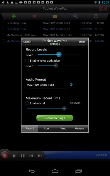WavePad Android settings